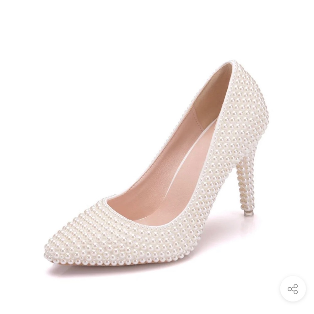 SWEET PEARL EMBELLISHED POINTED TOE HIGH HEEL PUMPS - BEIGE